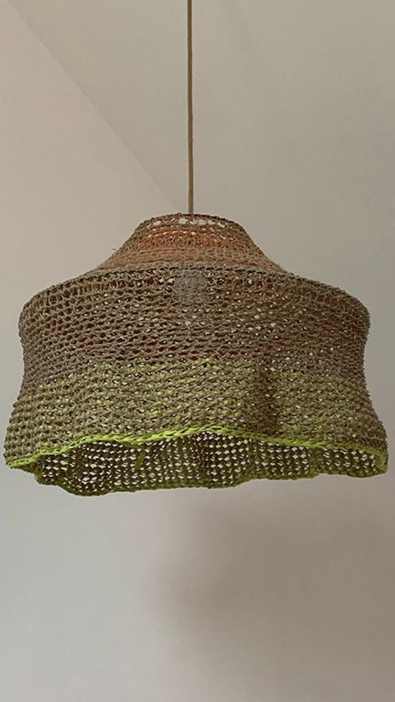 Office design and planning - PIVOINE lamp in linen and colored ribbons Dimensions: H40cm/D60cm delivered with electric mount - ADELE VAHN