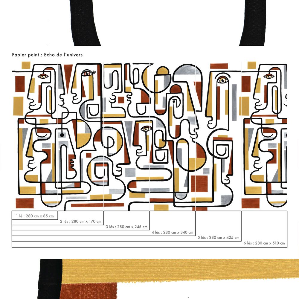 Papiers peints - Papier peint panoramique avec visages abstraits - œuvre contemporaine - LA TOUCHE ORIGINALE