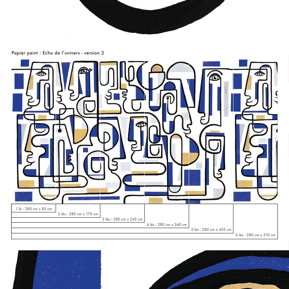 Papiers peints - Papier peint panoramique avec visages abstraits - œuvre contemporaine - LA TOUCHE ORIGINALE