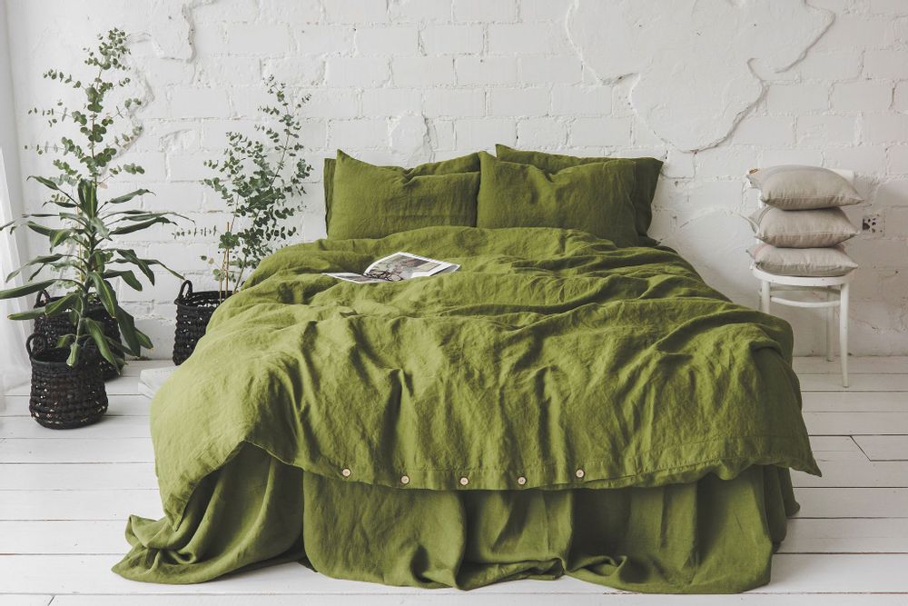 Linge de lit - Parure de lit en lin délavé à la pierre Green Moss - EPIC LINEN