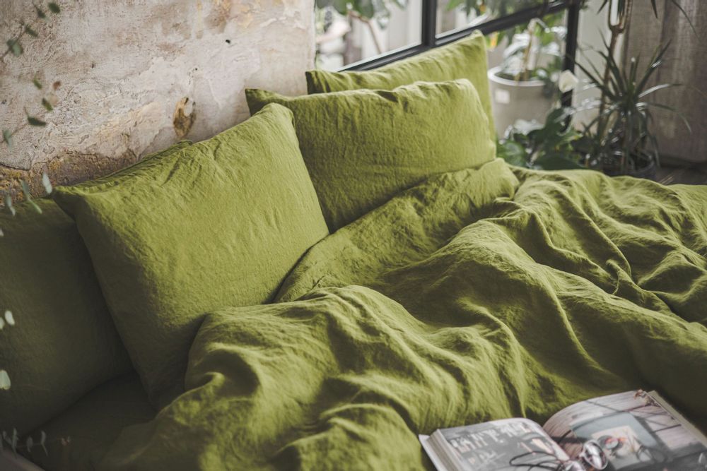 Linge de lit - Parure de lit en lin délavé à la pierre Green Moss - EPIC LINEN