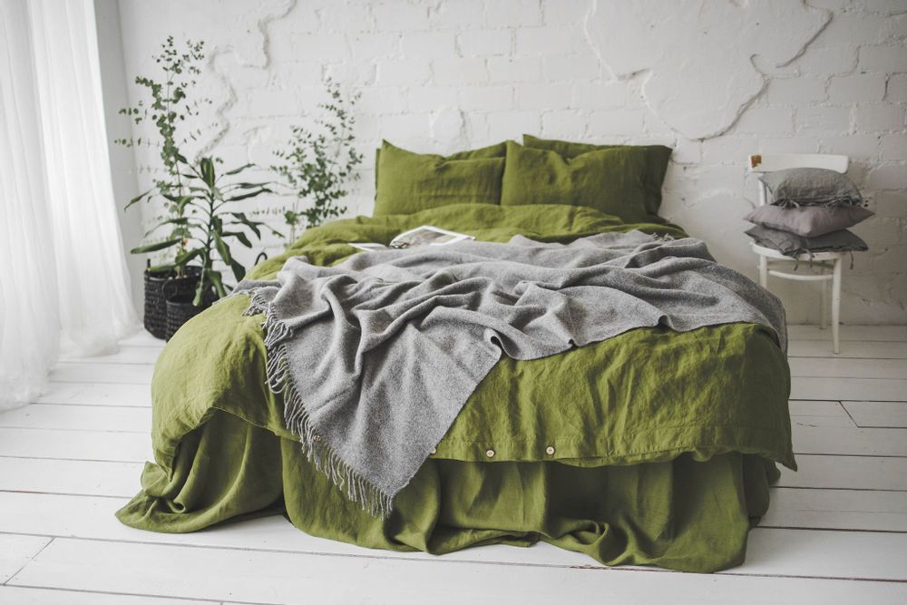 Linge de lit - Parure de lit en lin délavé à la pierre Green Moss - EPIC LINEN