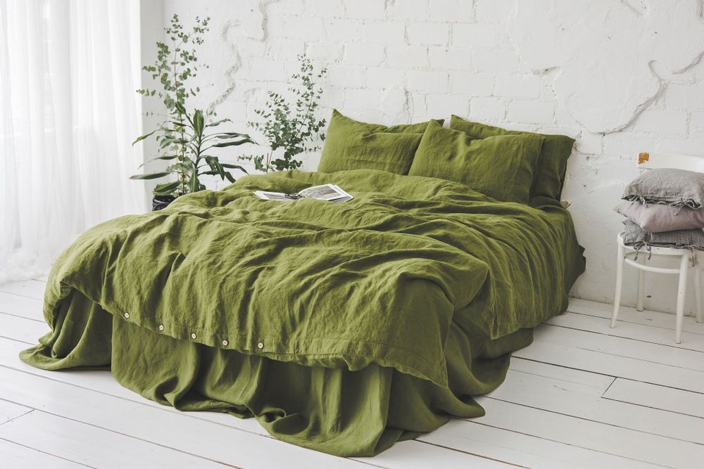 Linge de lit - Parure de lit en lin délavé à la pierre Green Moss - EPIC LINEN