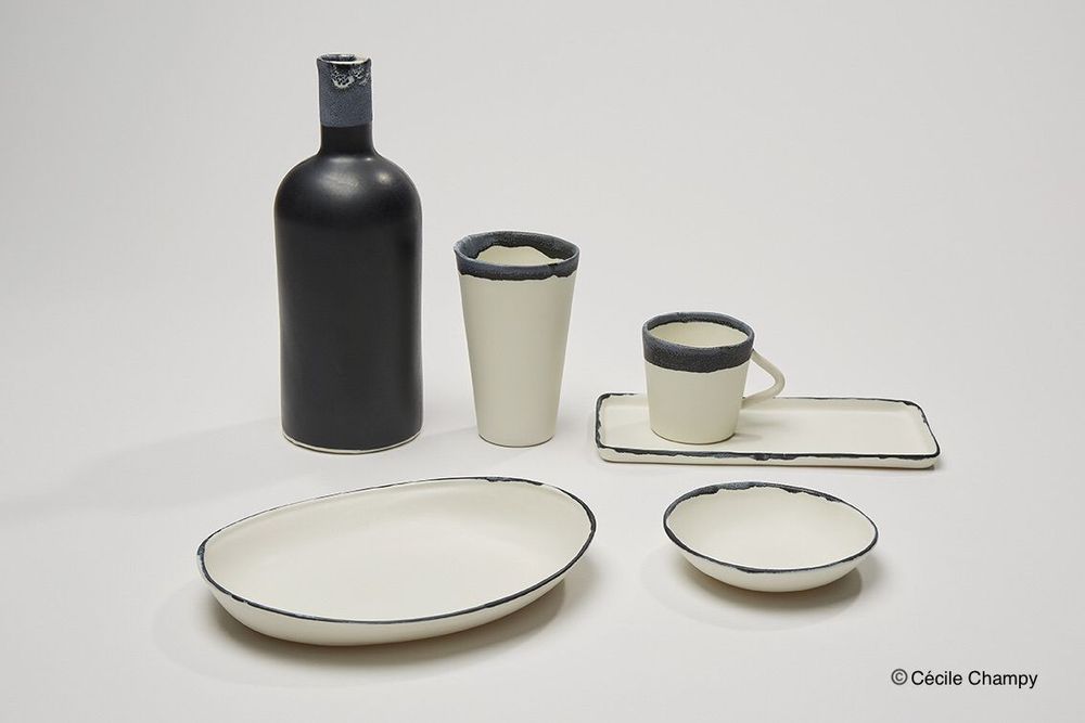 Everyday plates - B&W porcelain dinnerware - CECILE GASC PORCELAINE