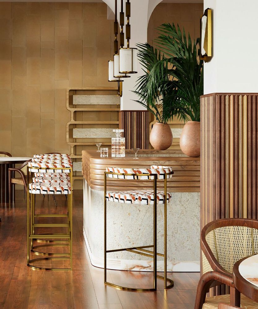 Tabourets pour collectivités - Tabouret de Bar Julius En Cuir Ciré Naturel et Structure en Laiton - DUISTT