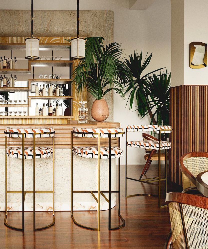 Tabourets pour collectivités - Tabouret de Bar Julius En Cuir Ciré Naturel et Structure en Laiton - DUISTT