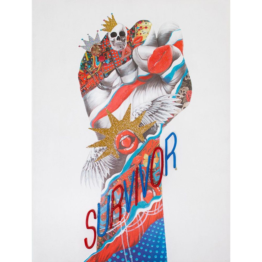 Paintings - 'Survivor' Wall Artwork with LED Neon - STANDARD - LOCOMOCEAN