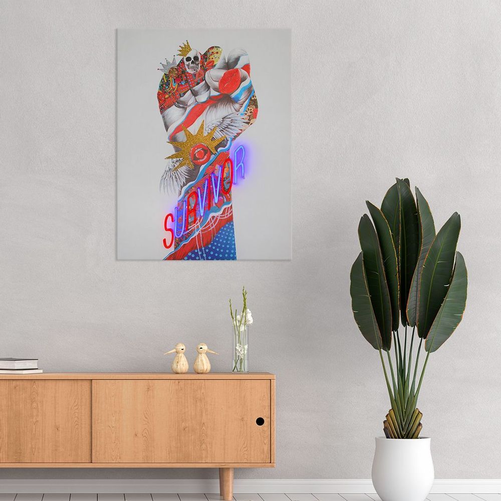 Paintings - 'Survivor' Wall Artwork with LED Neon - STANDARD - LOCOMOCEAN