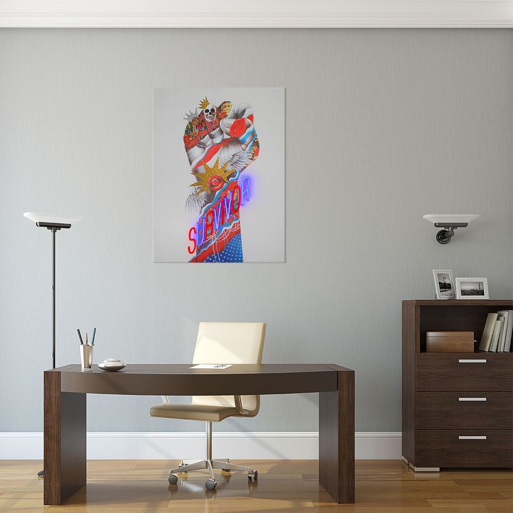 Paintings - 'Survivor' Wall Artwork with LED Neon - SMALL - LOCOMOCEAN