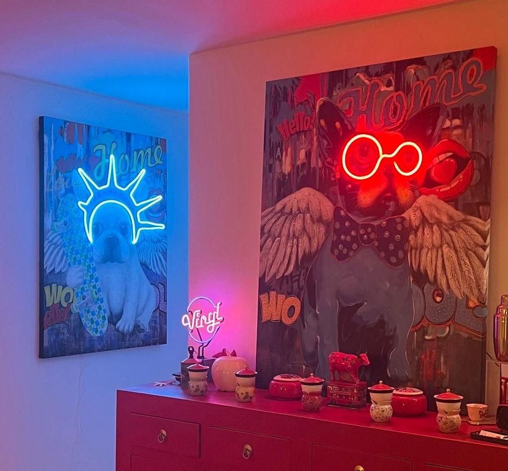 Paintings - 'Liberty Dog' Wall Artwork with LED Neon - SMALL - LOCOMOCEAN