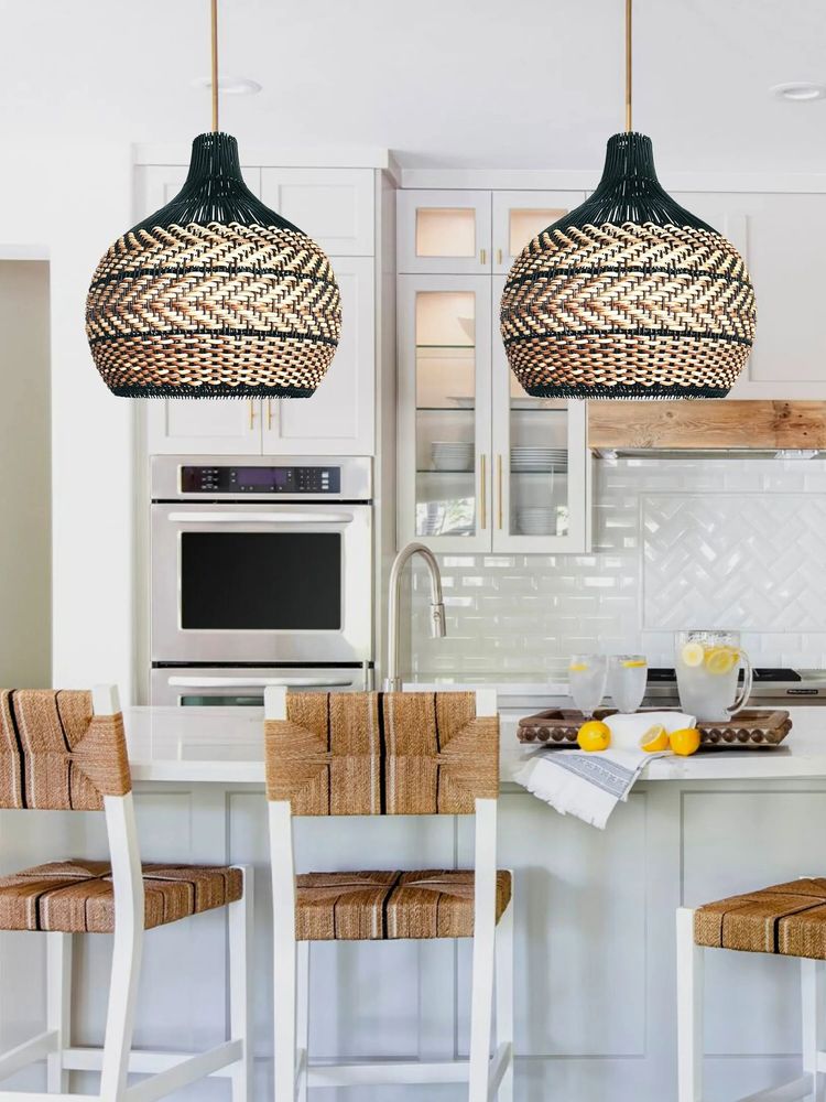 Ceiling lights - BLACK RATTAN PENDANT LIGHT - MY BALI LIVING