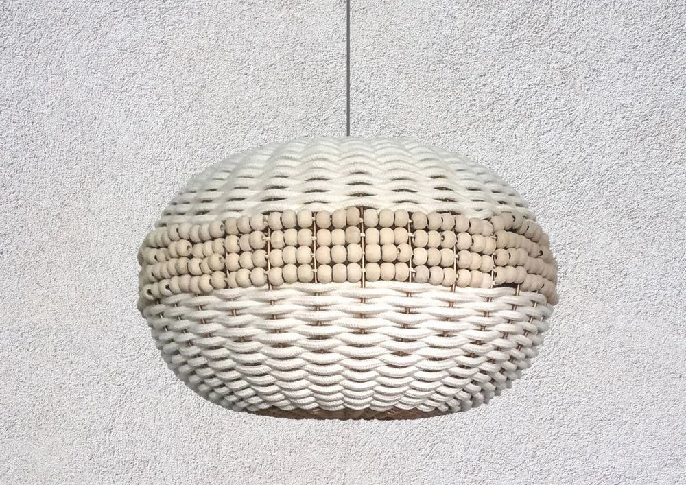 Ceiling lights - White Bohemian Beaded Lamp - MY BALI LIVING