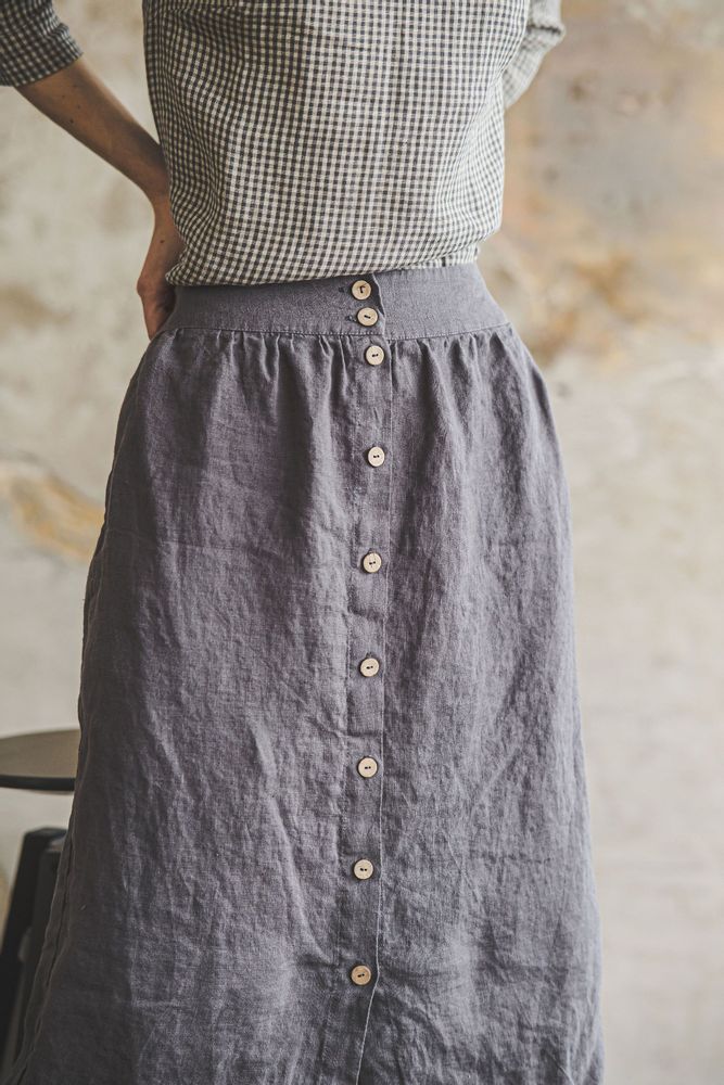 Apparel - Linen Skirt With Buttons - EPIC LINEN