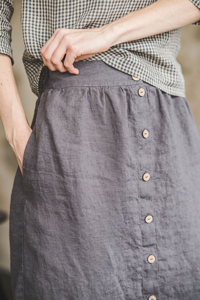 Apparel - Linen Skirt With Buttons - EPIC LINEN