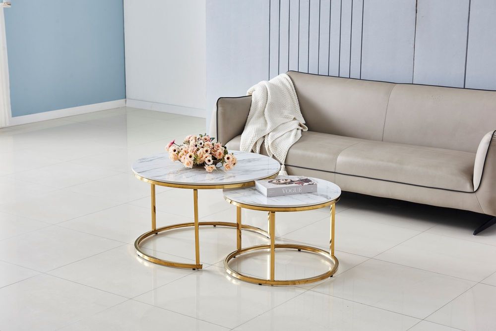 Coffee tables - ROUND WHITE MARBLE COFFEE TABLE - PULL-OUT - EURODESIGN FRANCE