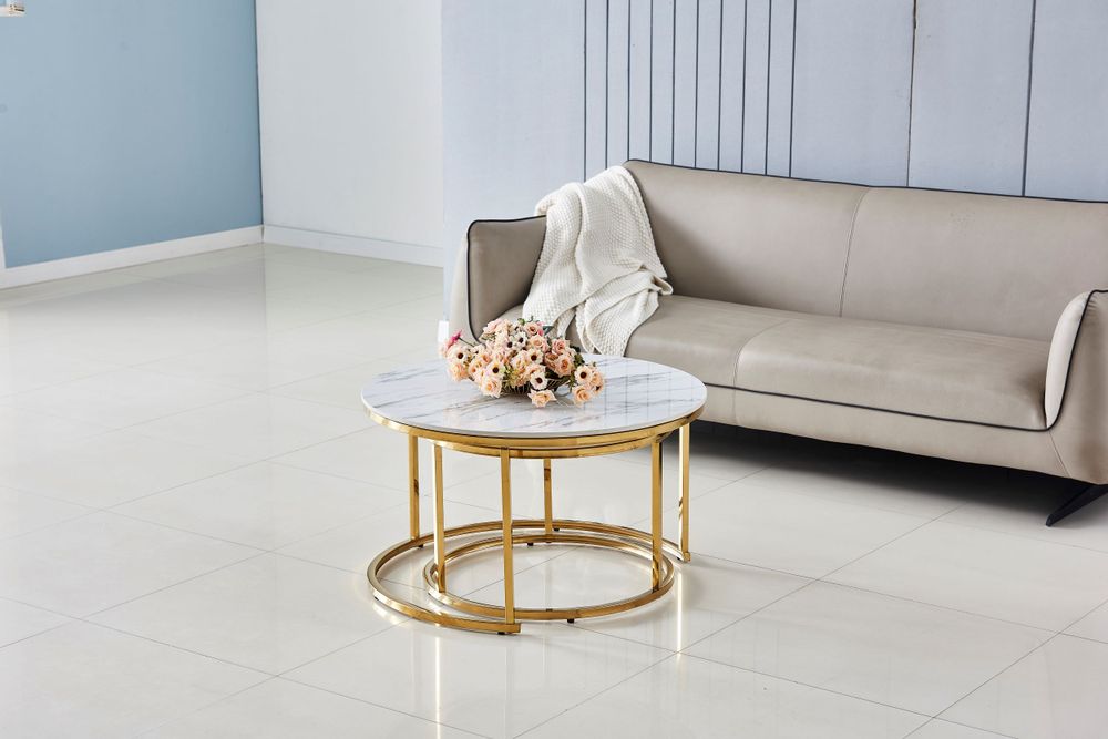 Coffee tables - ROUND WHITE MARBLE COFFEE TABLE - PULL-OUT - EURODESIGN FRANCE