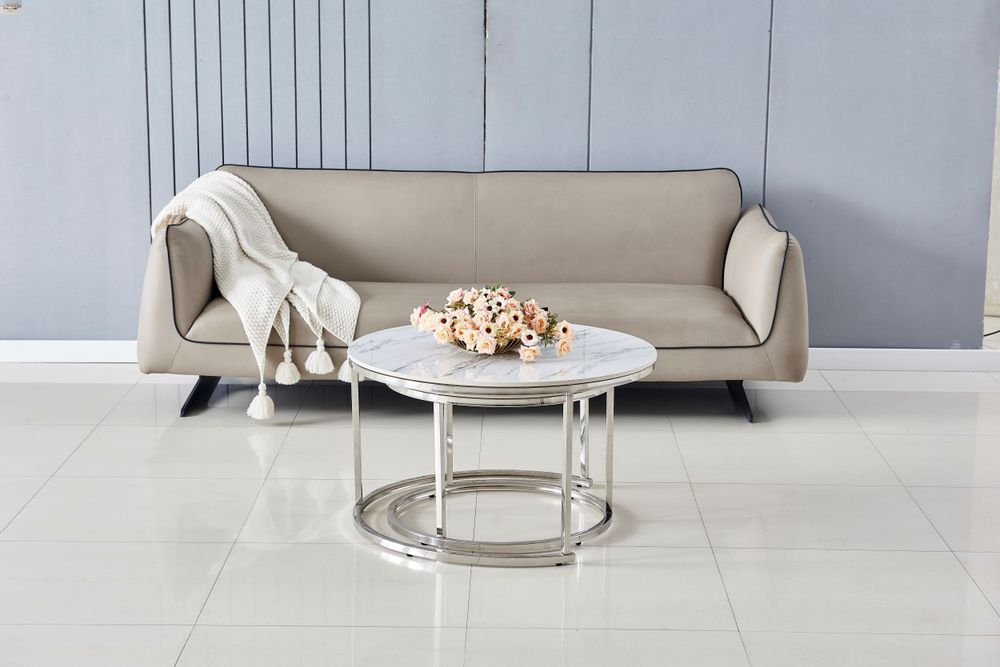 Coffee tables - ROUND WHITE MARBLE COFFEE TABLE - PULL-OUT - EURODESIGN FRANCE