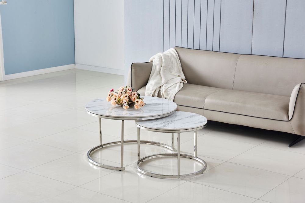 Coffee tables - ROUND WHITE MARBLE COFFEE TABLE - PULL-OUT - EURODESIGN FRANCE