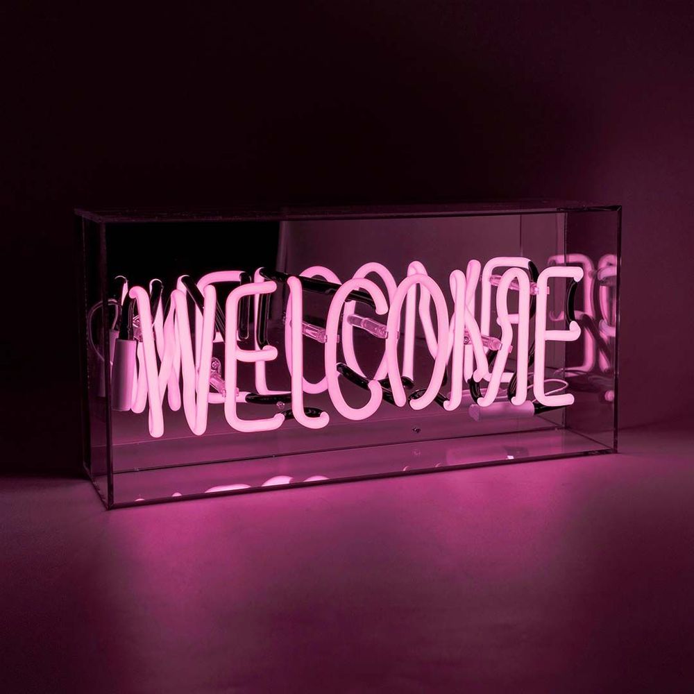Lampes de table - Boîte à néon en verre 'Welcome' - rose - LOCOMOCEAN