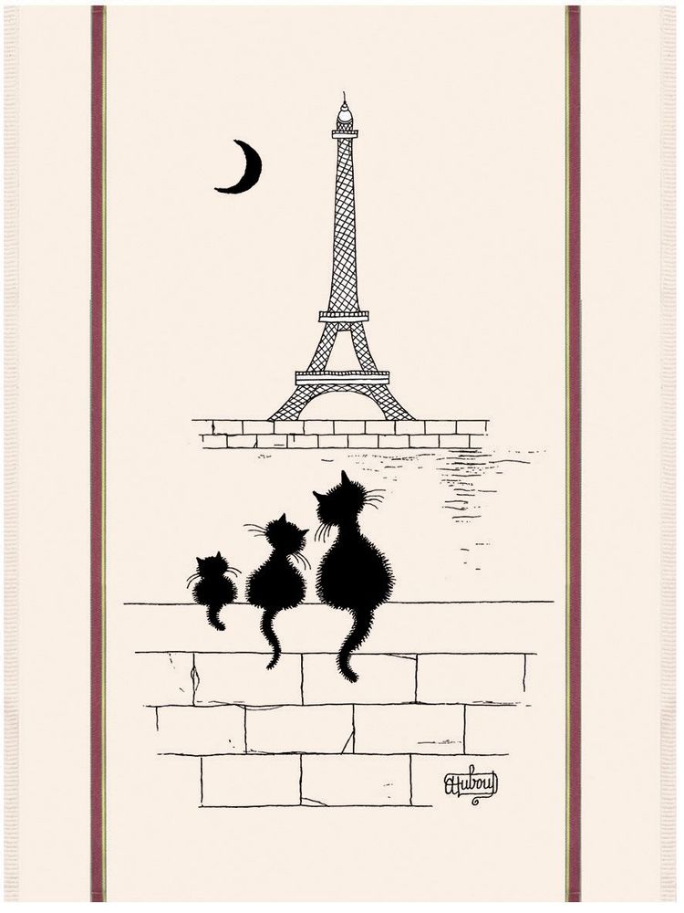 Torchons - Grand Torchon Dubout Chats Tour Eiffel Ecru 60 X 80 - MAISON VIVARAISE - SDE VIVARAISE WINKLER