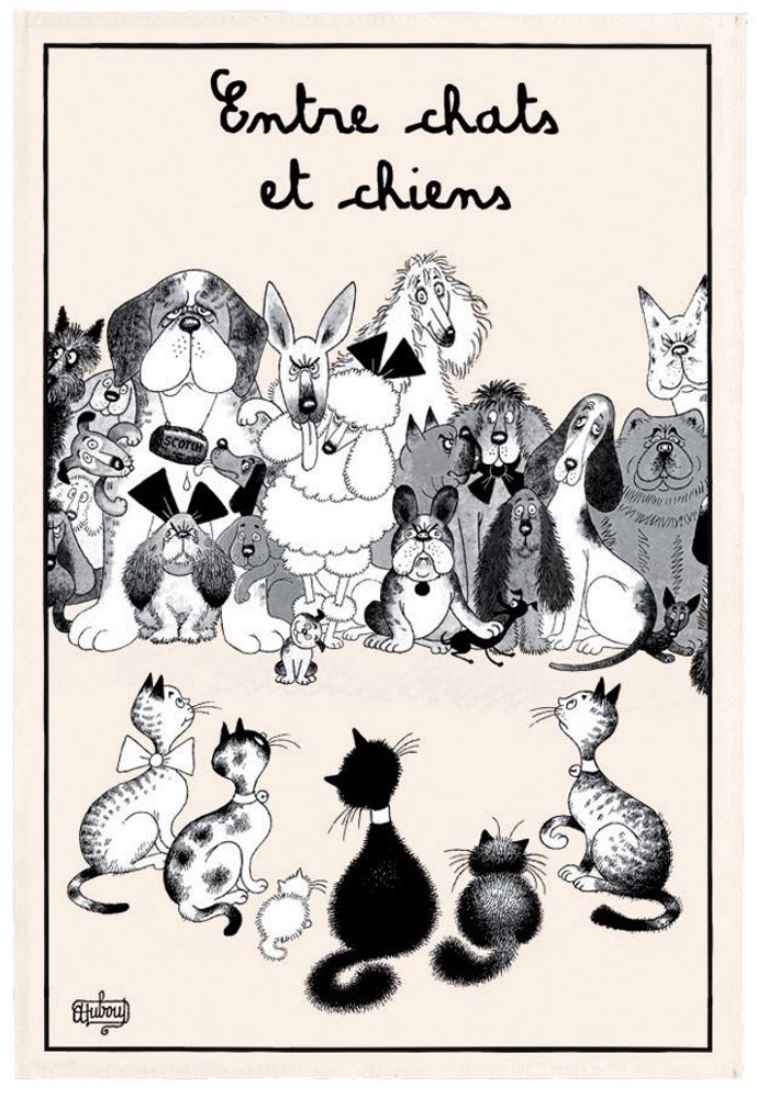 Dish towels - Kitchen Towel Chats Chien Dubout Ecru 48 X 72 - MAISON VIVARAISE – SDE VIVARAISE WINKLER