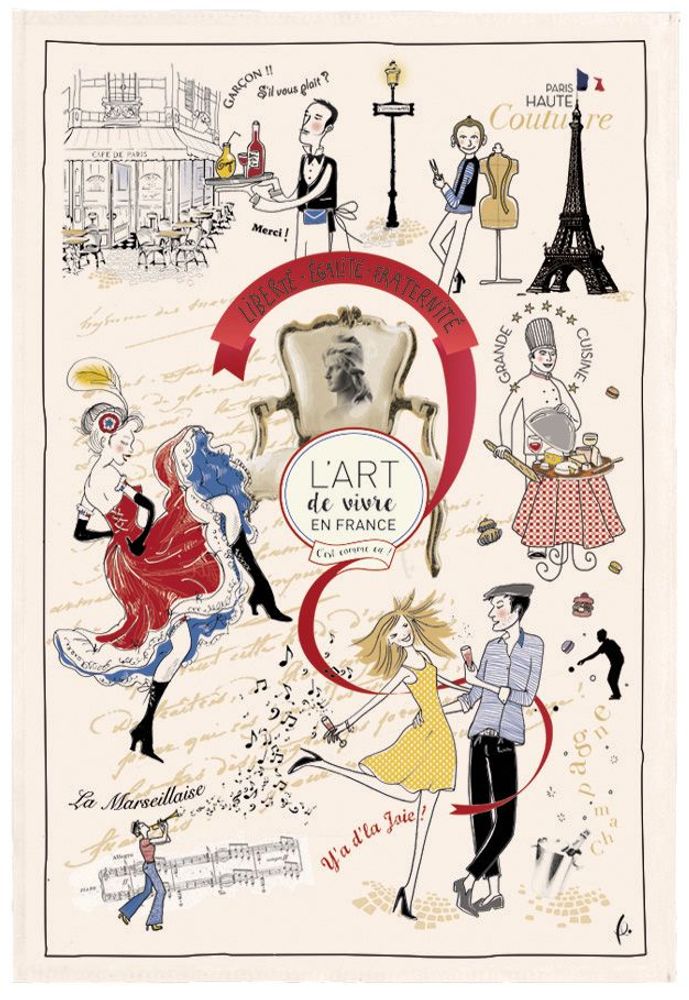 Torchons - Torchon Imprime Art de Vivre Ecru 48 X 72 - MAISON VIVARAISE – SDE VIVARAISE WINKLER