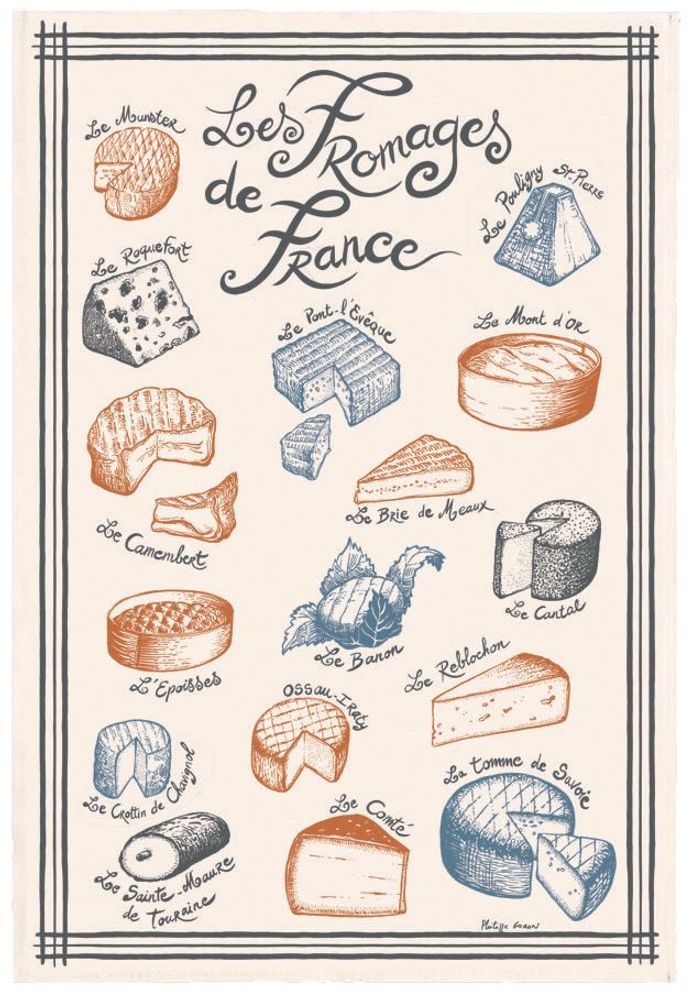 Torchons - Torchon Imprimé Fromages de France Ecru 48 x 72 - MAISON VIVARAISE - SDE VIVARAISE WINKLER