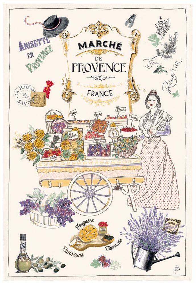 Torchons - Torchon Les marchés de Provence Ecru 48 x 72 - MAISON VIVARAISE - SDE VIVARAISE WINKLER