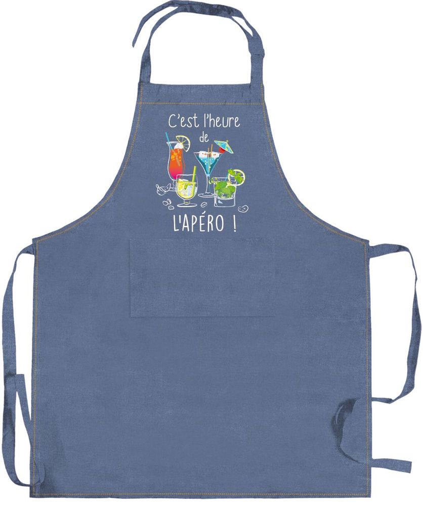 Aprons - Apron L'Apero Bleu Denim 90 X 72 - MAISON VIVARAISE – SDE VIVARAISE WINKLER