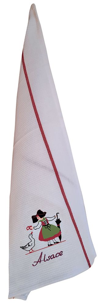 Torchons - Torchon Na brodé Alsacienne Oie Blanc/Rouge 70 x 50 - MAISON VIVARAISE - SDE VIVARAISE WINKLER