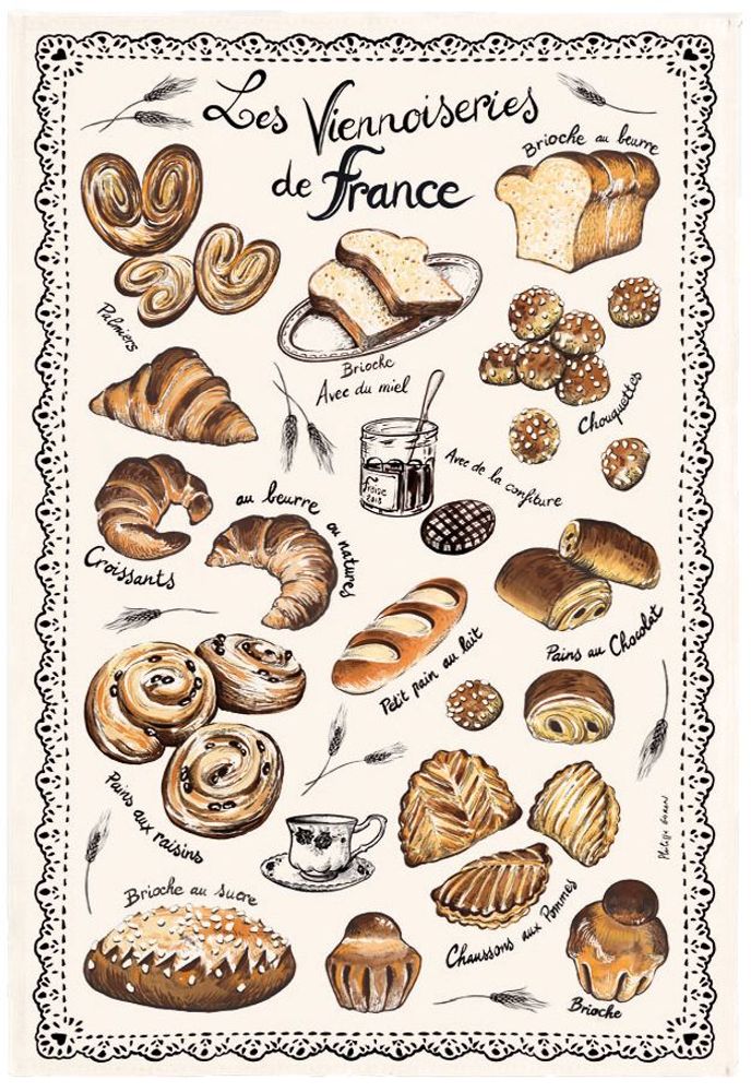 Dish towels - Kitchen Towel Les Viennoiseries Francais Ecru 48 X 72 - MAISON VIVARAISE - SDE VIVARAISE WINKLER