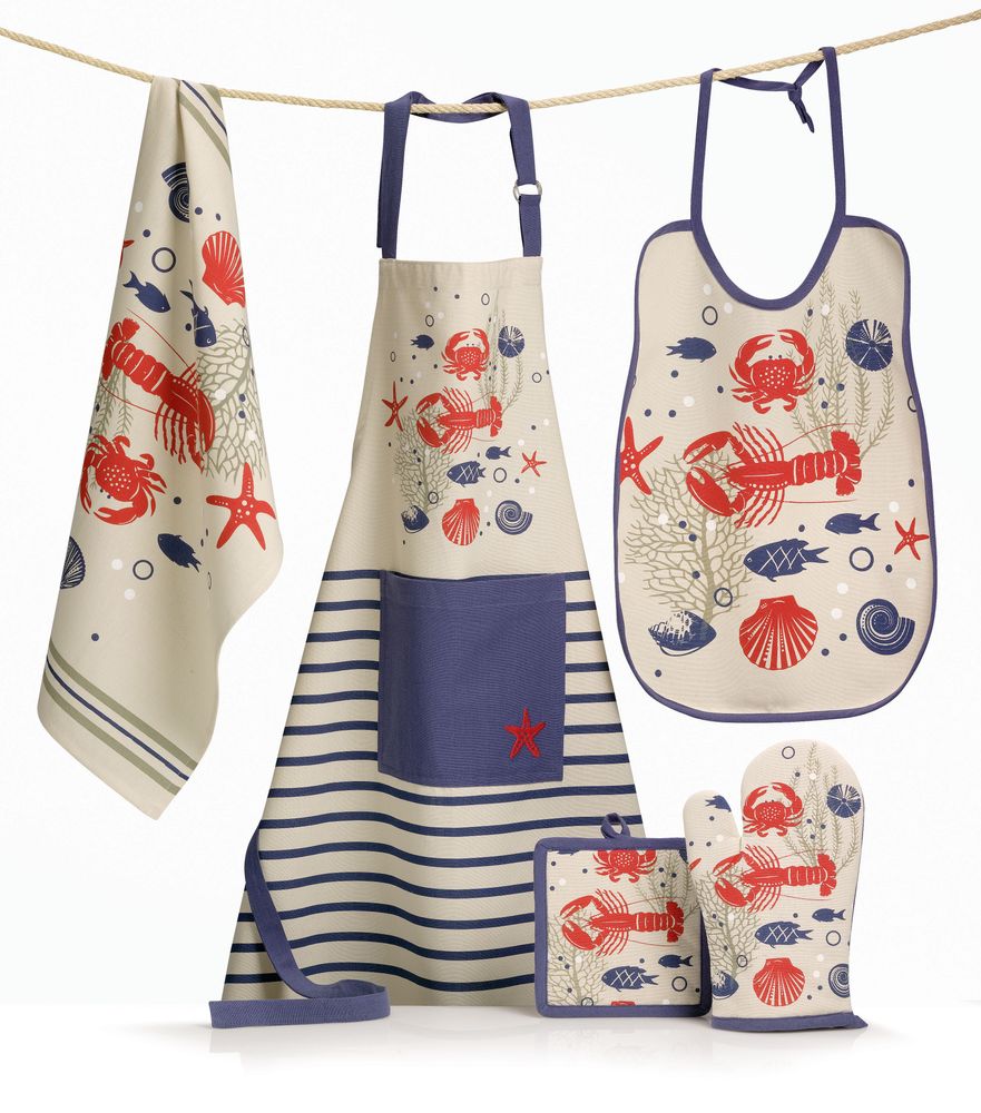 Children's mealtime - Bib Yarn Dyed & Printed Crustaces Ficelle 40 X 55 - MAISON VIVARAISE – SDE VIVARAISE WINKLER