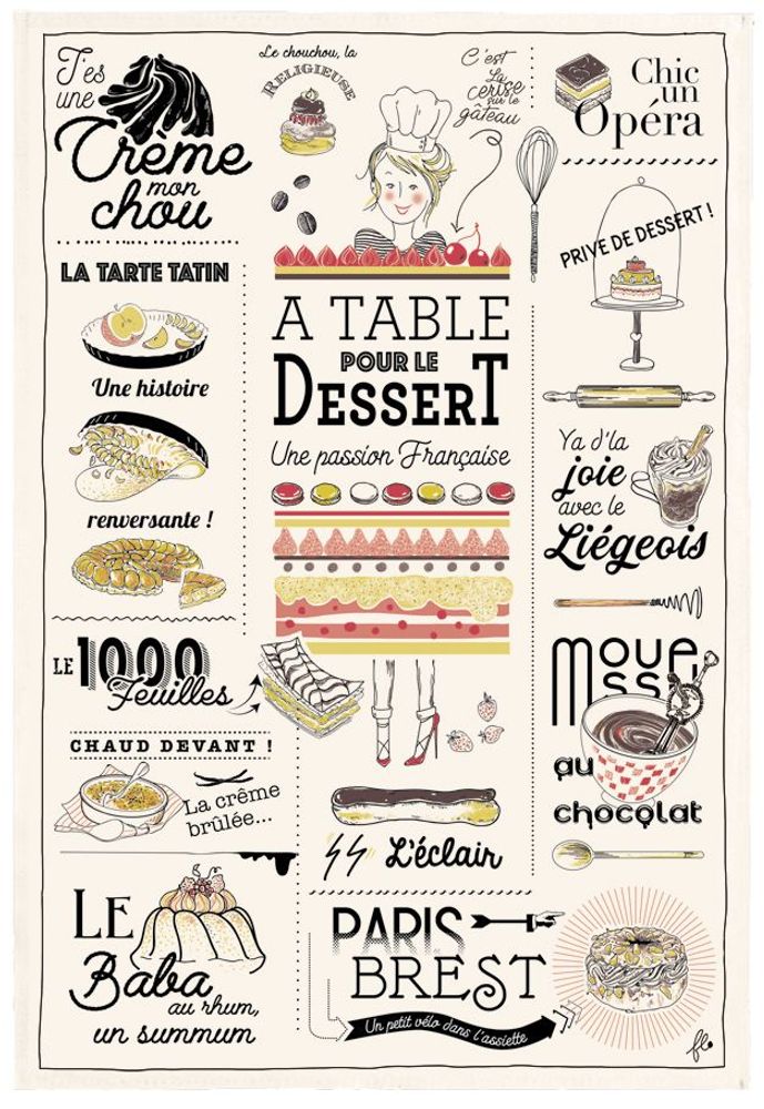 Dish towels - Kitchen Towel Les Dessert Francais Ecru 48 X 72 - MAISON VIVARAISE - SDE VIVARAISE WINKLER