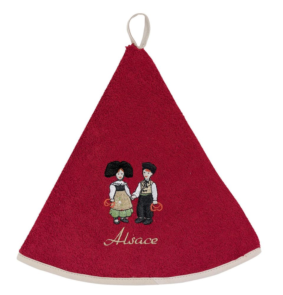 Torchons textile - Essuie-mains rond Brode Couple Enfants Rouge Diamètre 60 cm - MAISON VIVARAISE – SDE VIVARAISE WINKLER