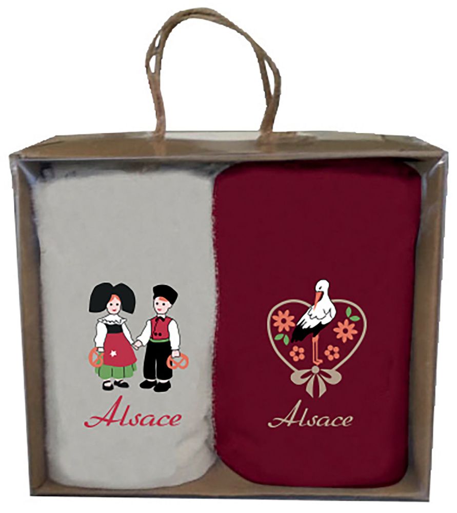 Torchons textile - Boîte de 2 essuie-mains Brodés Alsace Assortis 30 x 50 - MAISON VIVARAISE – SDE VIVARAISE WINKLER