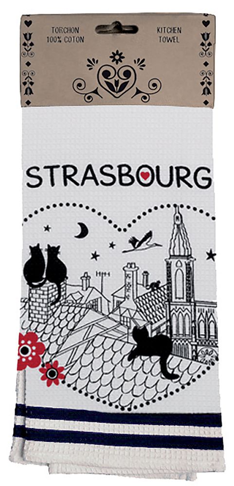 Dish towels - Printed Honeycomb Towel Chats Coeur Blanc 50 X 70 - MAISON VIVARAISE - SDE VIVARAISE WINKLER