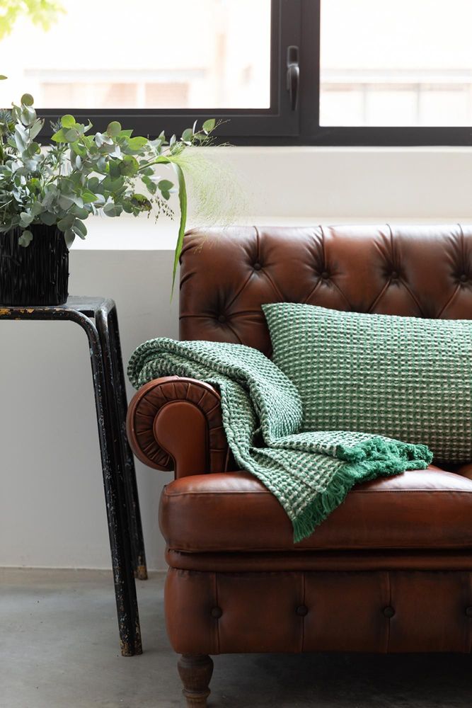Coussins - Coussin stonewashed Naga Vichy Epicea 45 x 45 - MAISON VIVARAISE - SDE VIVARAISE WINKLER