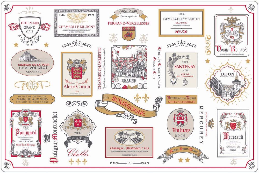 Placemats - Placemat  Multi Etiquettes Bourgogne Multico 30 X 45 - MAISON VIVARAISE - SDE VIVARAISE WINKLER