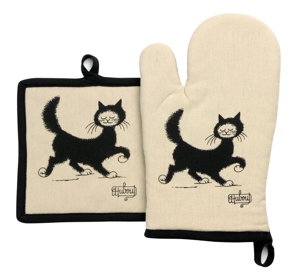 Maniques - Gant de cuisine + Manique Dubout Chat Balade Beige 18 x 28 - MAISON VIVARAISE - SDE VIVARAISE WINKLER