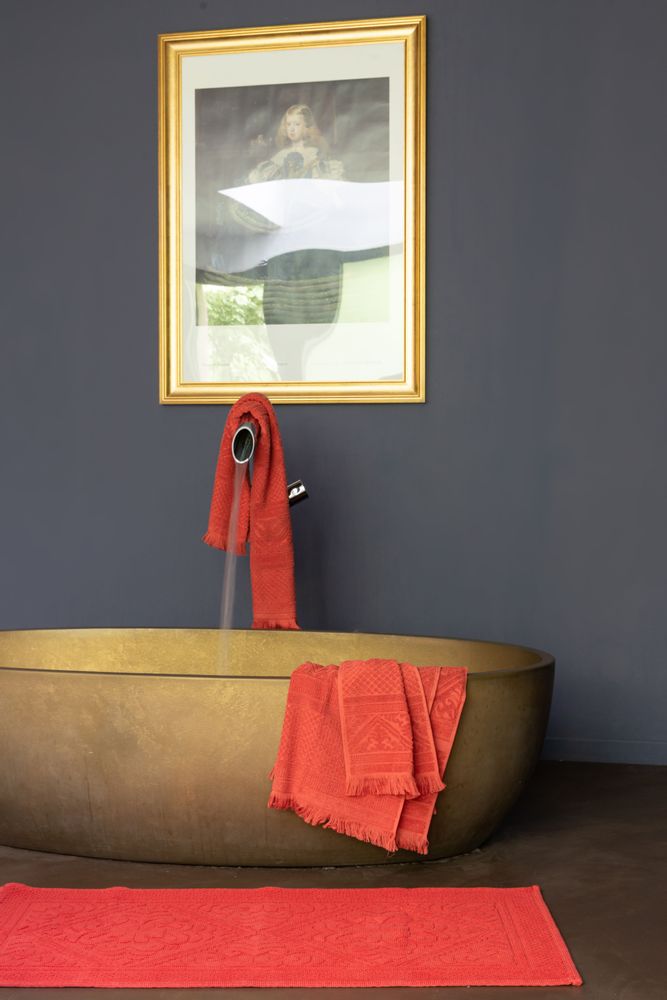 Serviettes de bain - Tapis de bain uni Enzo Brique 54 x 110 - MAISON VIVARAISE – SDE VIVARAISE WINKLER