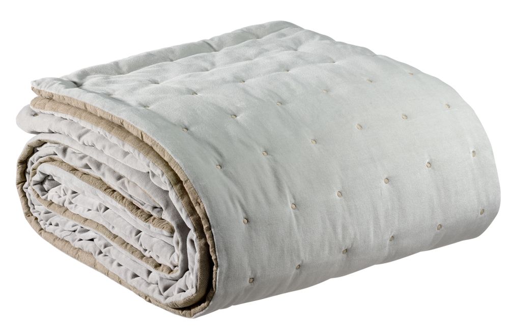 Linge de lit - Jeté uni Elise finition capiton Perle 240 x 260 - MAISON VIVARAISE - SDE VIVARAISE WINKLER