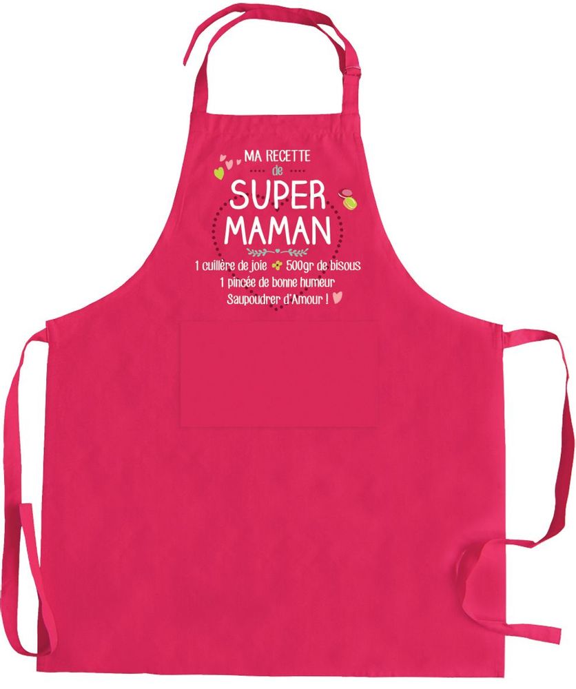 Tabliers de cuisine - Tablier de cuisine Ma recette de super maman recyclé Rose 72 x 90 - MAISON VIVARAISE – SDE VIVARAISE WINKLER