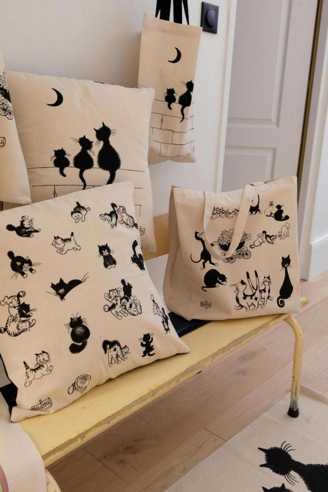 Sacs et cartables - Sac shopping Dubout Multichats Ecru 40 x 36 x 16 - MAISON VIVARAISE – SDE VIVARAISE WINKLER