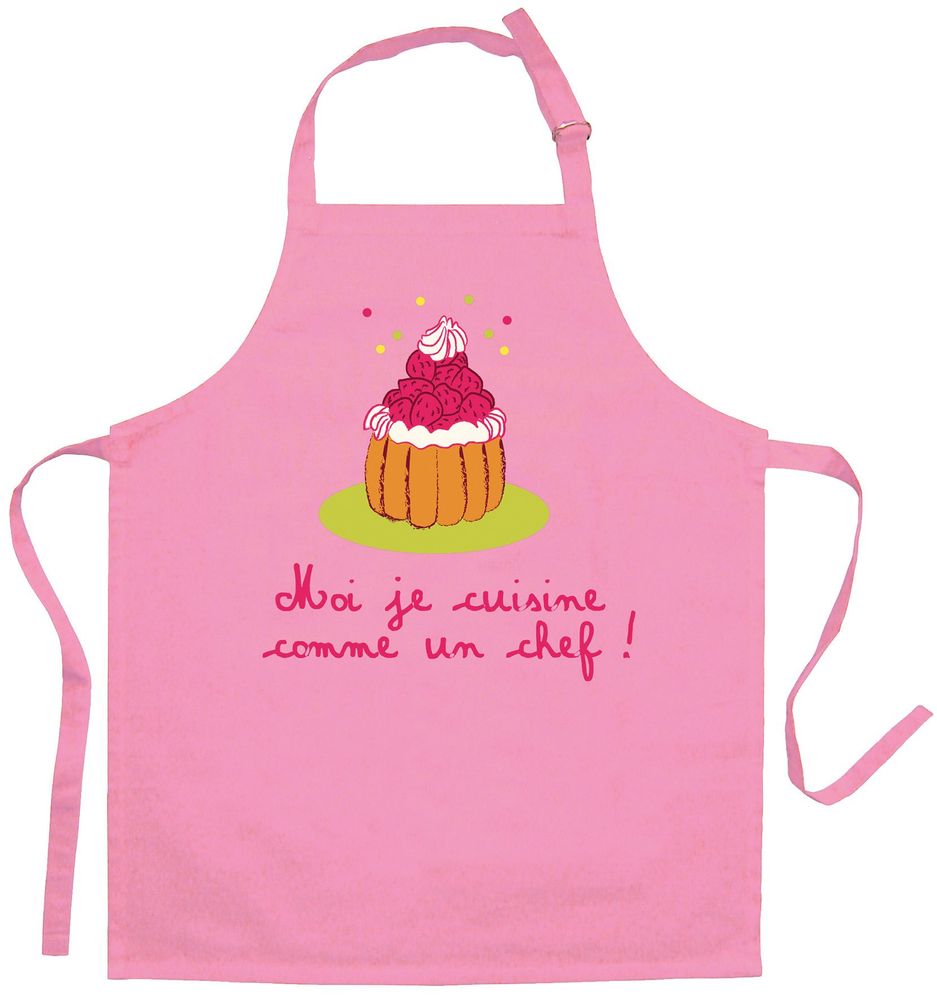 Tabliers de cuisine - Tablier de cuisine enfant Je cuisine comme un chef recyclé Rose 52 x 63 - MAISON VIVARAISE - SDE VIVARAISE WINKLER