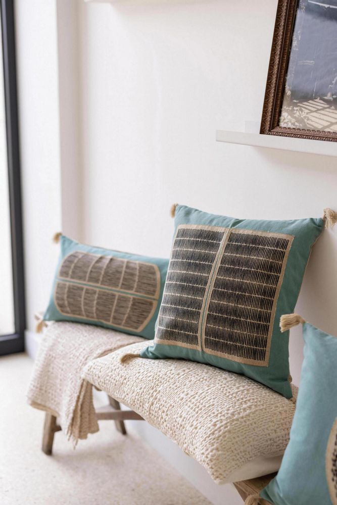 Cushions - Cushion Yael W/Emb Prusse 45 X 45 - MAISON VIVARAISE - SDE VIVARAISE WINKLER