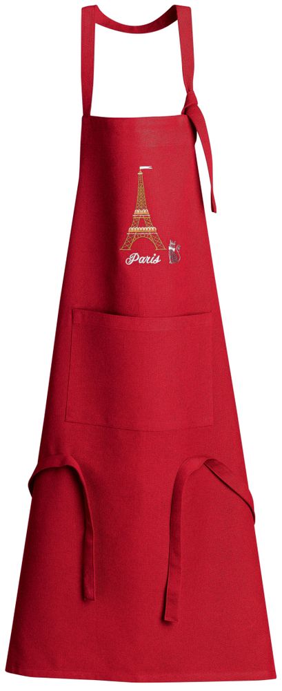 Aprons - Recycled Apron Eiffel Tower Embroidered Rouge 85 X 72 - MAISON VIVARAISE - SDE VIVARAISE WINKLER