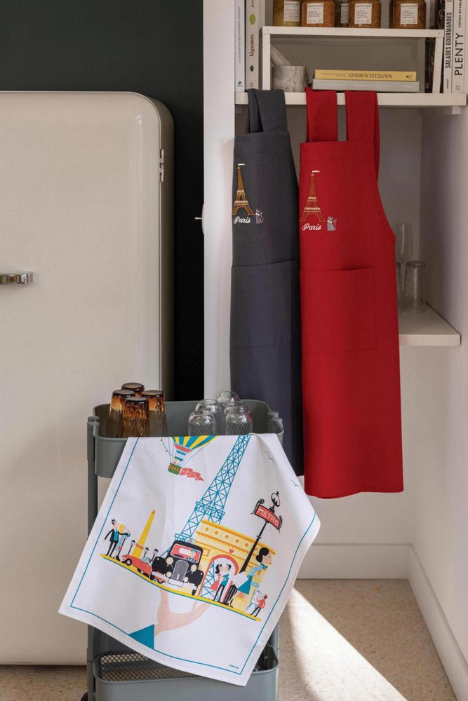 Tabliers de cuisine - Tablier de cuisine japonais recyclé Tour Eiffel Rouge 125 x 85 - MAISON VIVARAISE – SDE VIVARAISE WINKLER