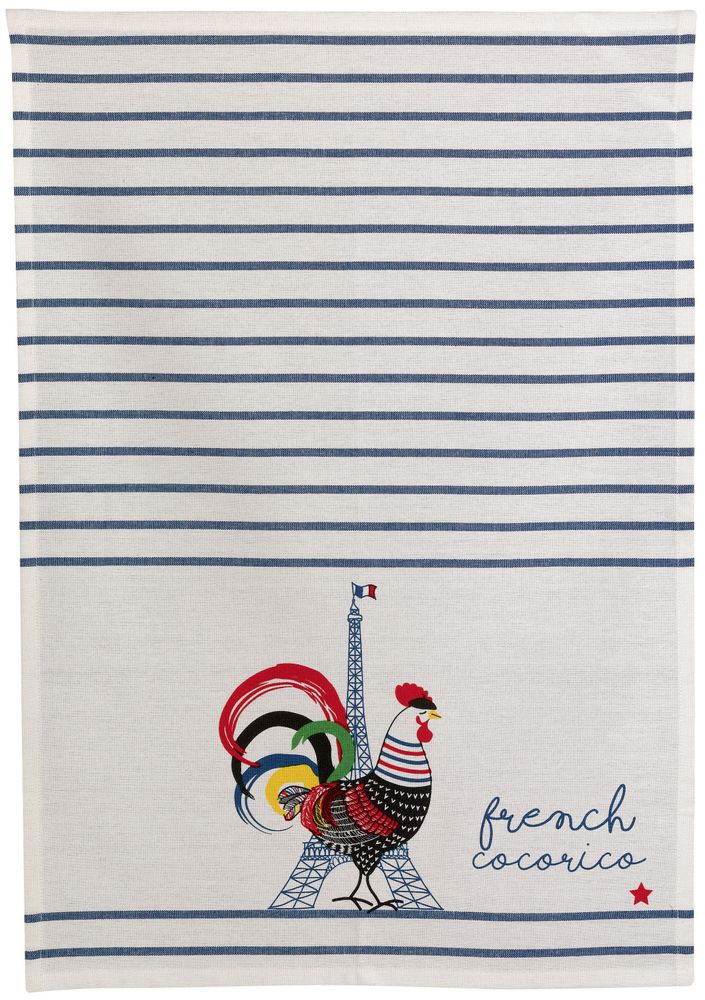Torchons - Torchon recyclé French Cocorico Ecru/bleu 50 x 70 - MAISON VIVARAISE - SDE VIVARAISE WINKLER