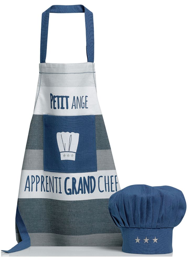 Tabliers de cuisine - Lot composé Tablier de cuisine et Toque Petit ange Indigo 52 x 63 - MAISON VIVARAISE - SDE VIVARAISE WINKLER