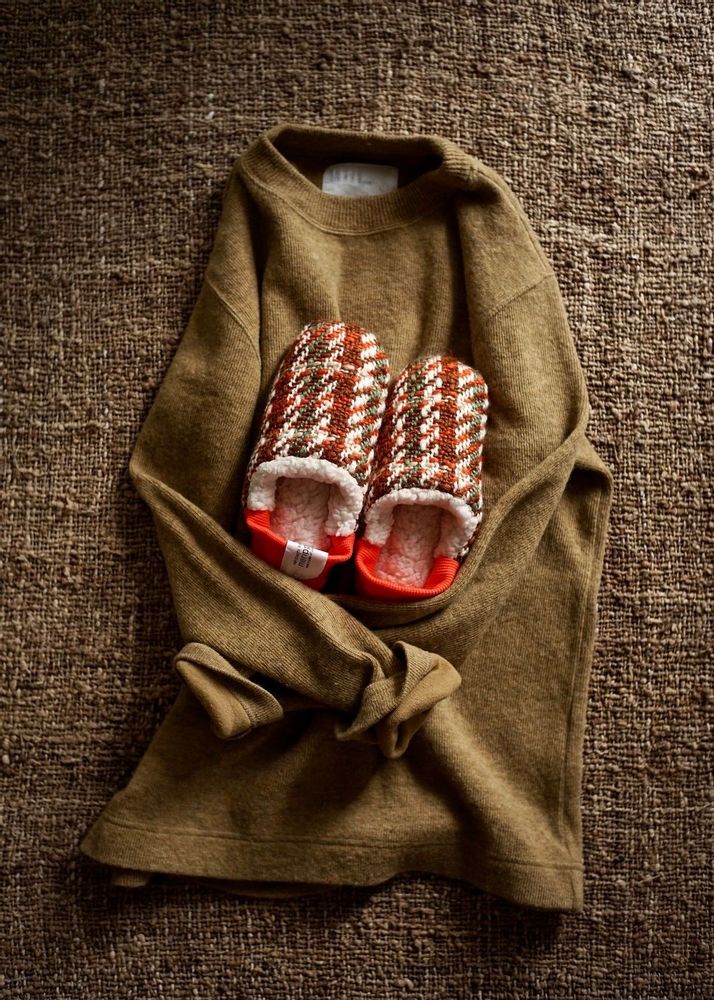 Homewear textile - Grand bateau à carreaux en tweed x mouton - MERIPPA